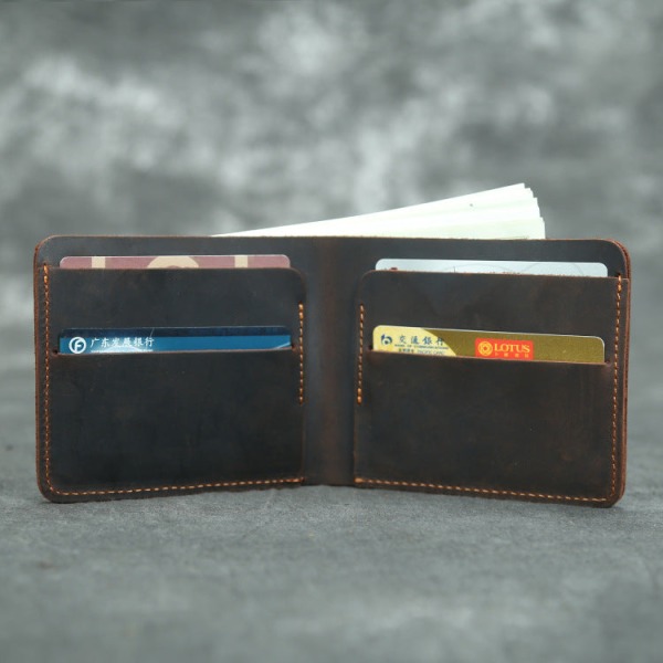 Indvendig udvendig Pure Cowhide Wallet Kort Minimalistisk Retro Crazy Horse Læder Horisontal Lodret Dark brown