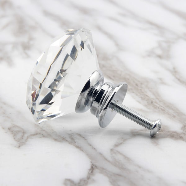 8 STK Clear 40mm Diamond Crystal Møbelhåndtak Garderobeskuff Dørhåndtak Transparent 40mm