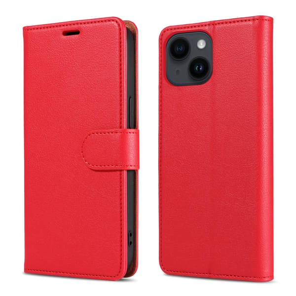 Fodral för iPhone 14 Pro Max 6.7 Rött läder stöldskyddsborste