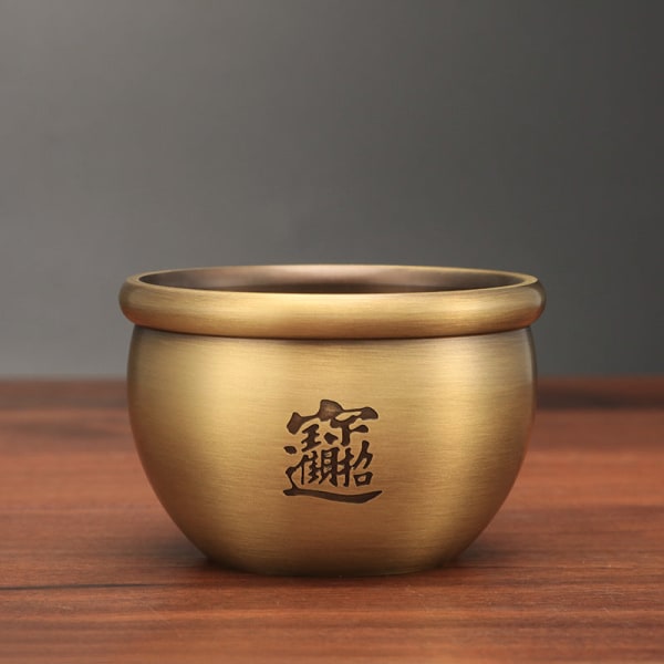 Tuhkakuppi koristeellinen sisustus Baifu Pot Cup Puhdasta messinkiä Fortune Rice Pot Suitsukepoltin Treasure Bowl Baifu about 100g (laser)