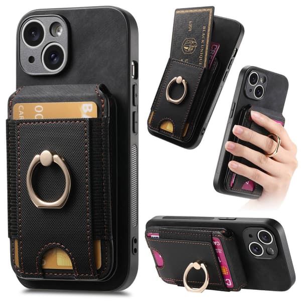 Etui til iPhone 16 sort magnetisk kortholder bagside