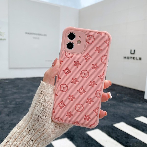 Etui til iPhone 13pro pink trendy mærke gammel blomst klistermærke læder blød