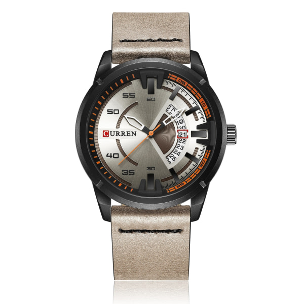 Herrklockor Läderbälte Kalender Watch Vattentät Quartz Watch Gift Black Shell Gray