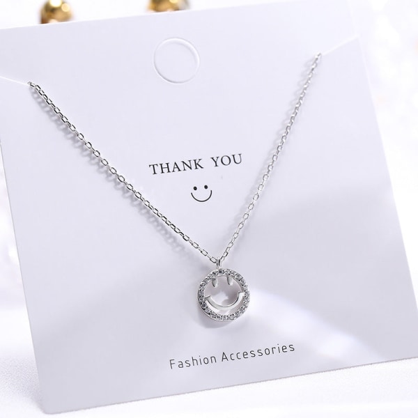 Naisten kaulakoru ketju kaulakoru riipus korut tytöille lahja pyöreä smiley S925 sterlinghopea White gold color 925 silver