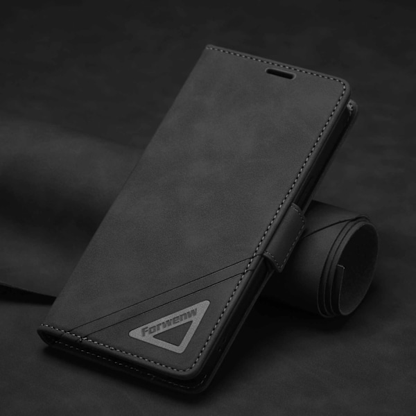 Fodral för iPhone 14plus Svart Hudkänsla Magnetiskt Läder Full Flip Multifunktion