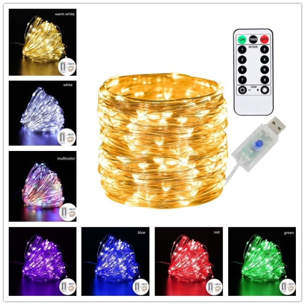 8 mallia USB String Lights Fairy Festoon Kaukosäädin Uudenvuoden joulukoristeet kotiin Huoneen jouluvalot ulkokäyttöön green 5M 50LED