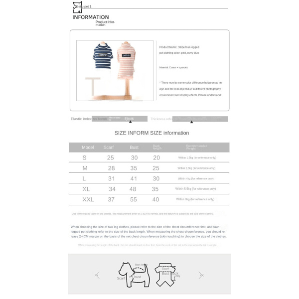 Lemmikkien vaatteet Nallevaatteet Nelijalkaisten lemmikkieläinten vaatteet Pohjapaita Kissojen vaatteet Nude Pink stripes L