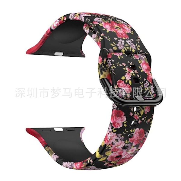 Urrem til Apple Watch iWatch Sort baggrund pink blomst 38/40/41mm