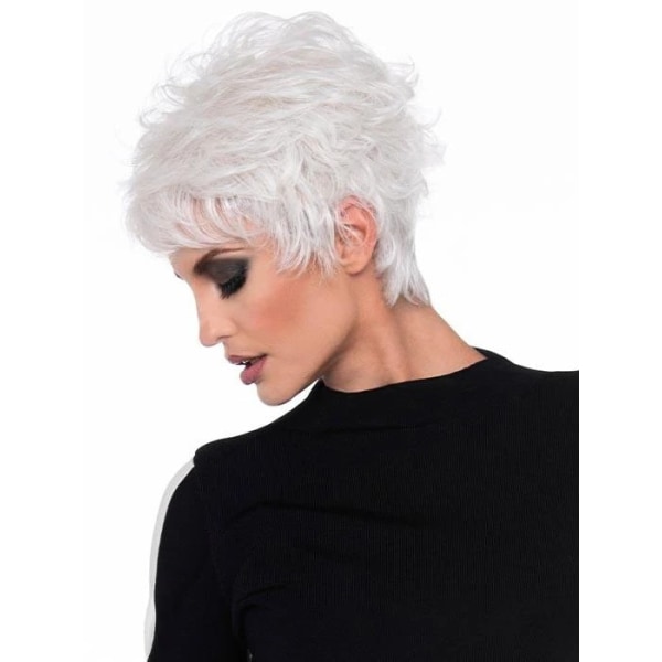 Kvinder paryk Kort hår Realistisk Sølv Hvid Midaldrende og Ældre Hovedbeklædning W98