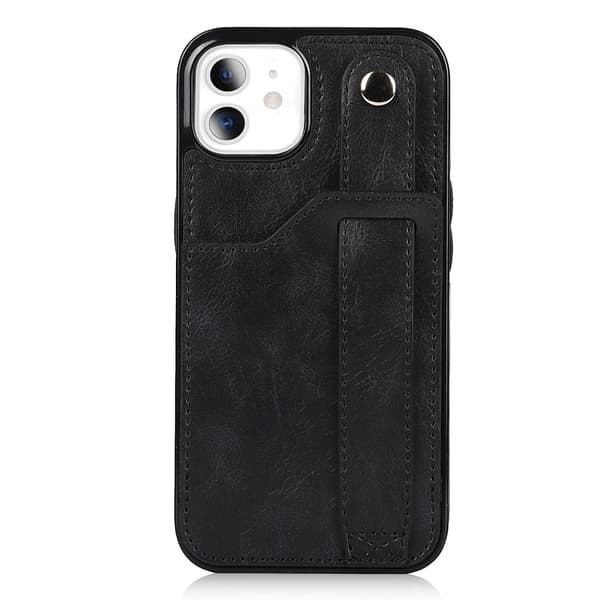 Etui til iPhone 13 sort armbånd læder mode kortholder multifunktionel