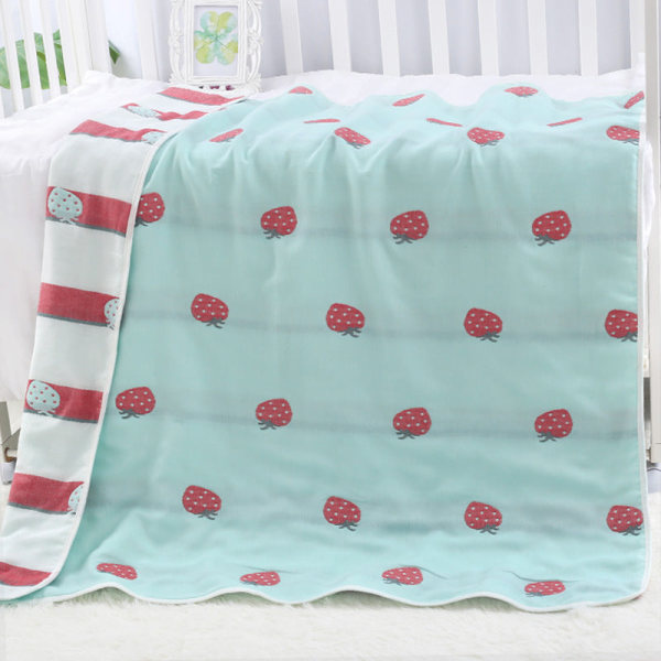 Pure Cotton børnehåndklædedyne seks-lags gaze børnetæpper Babytæppe Babytæppe 草莓绿 120*150cm