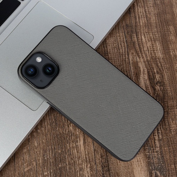 Fodral för iPhone 14 grått läder exklusivt företag fullständigt anti-fall