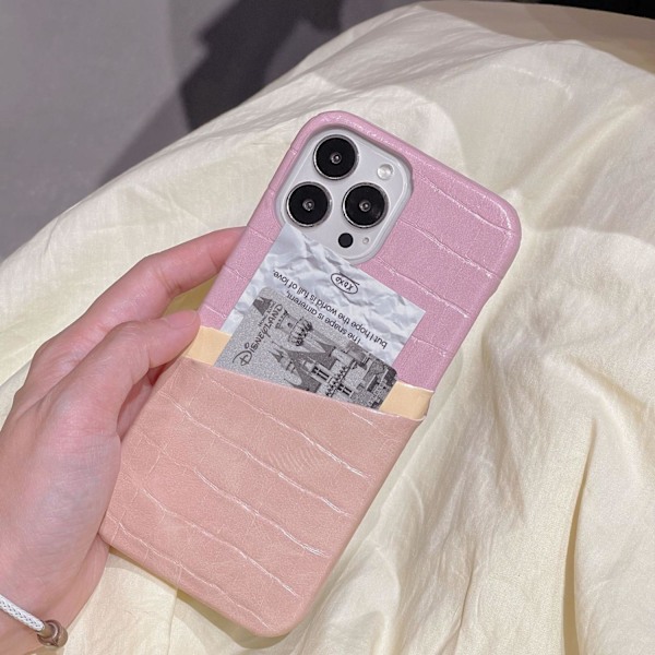 Kotelo iPhone 15 Plus -puhelimelle, jossa kaksi korttipaikkaa [tumma vaaleanpunainen lootuksenjuurijauhe] nahkainen krokotiilikuvioinen nich