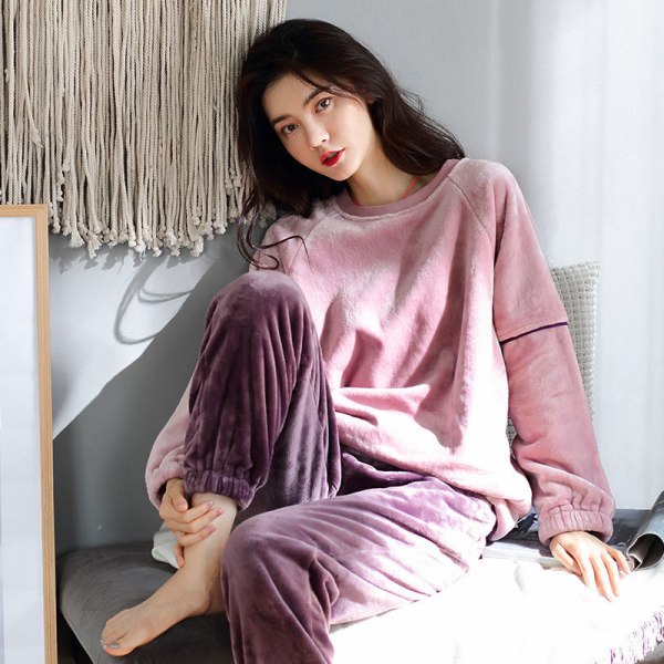 Flannel Pajamas Women's Winter Padded Warm Suit cream-coloured XL (130-150kg)