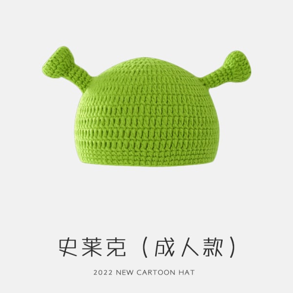 Lämmin talvi neulottu pipo Hatut Vihreä Monster Shrek Sarjakuva Söpö päähine Villa Unisex Shrek hat (adult style) M