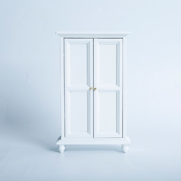 Miniatyrmøbler Leketøy Dukkehus DIY dekorasjonstilbehør Mini 1:12 dobbeltdørs skap White
