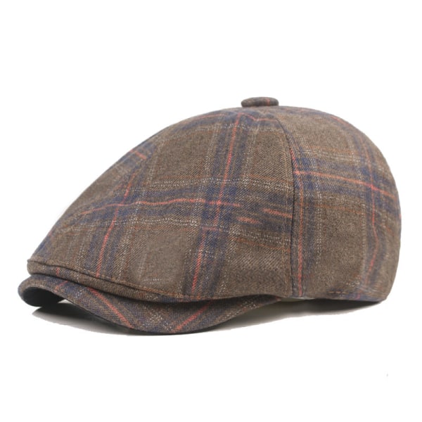 Barettihattu Taiteellinen nuorten ruudullinen kangas Brittiläinen retrobaretti 2021 kevään ja syksyn miesten huipullinen cap Light brown M（56-58cm）