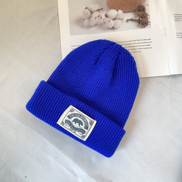 Varm vinterstrik Beanie Hatte Efterår Vinter Retro Skullcap Street Tide Uld Unisex Sapphire Blue