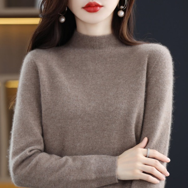 Dame Strikk Høst Vinter Genser Hel Ull Halv Turtleneck Dame Base Pullover Pumpkin color 94*58*57cm