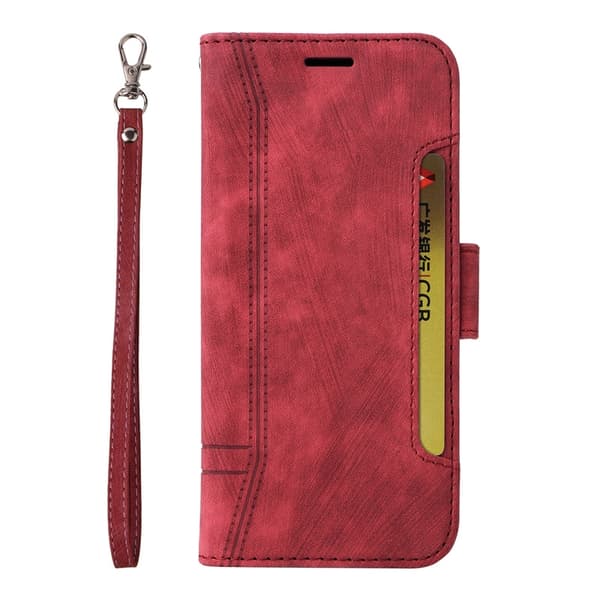 Etui for iPhone14ProMax rød side kort skinn stor håndstropp solid side