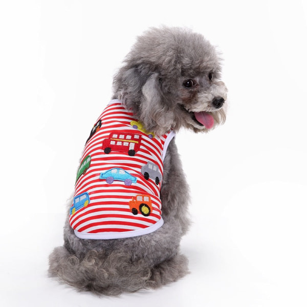 Hunde Kat Tøj Forår og Sommer Kjole Stribet sløjfe tegneserie Teddy Red and white strip patch car XL