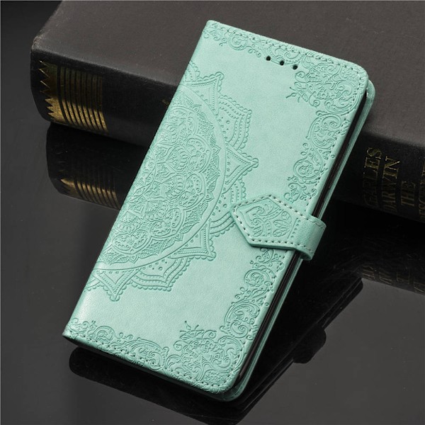 Fodral för iPhone 13 Mini blå mandala läder präglat blomma koreansk