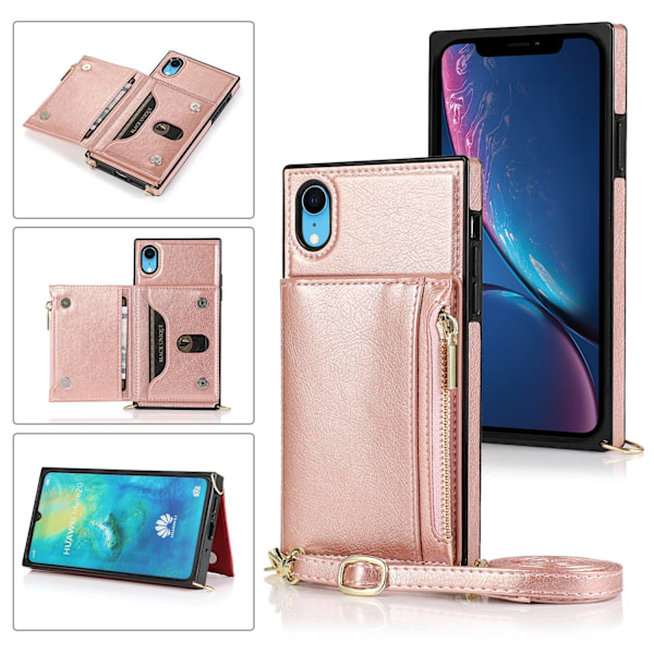 Etui til iPhone 13 Pro rosaguld crossbody læder multifunktion lynlås pung