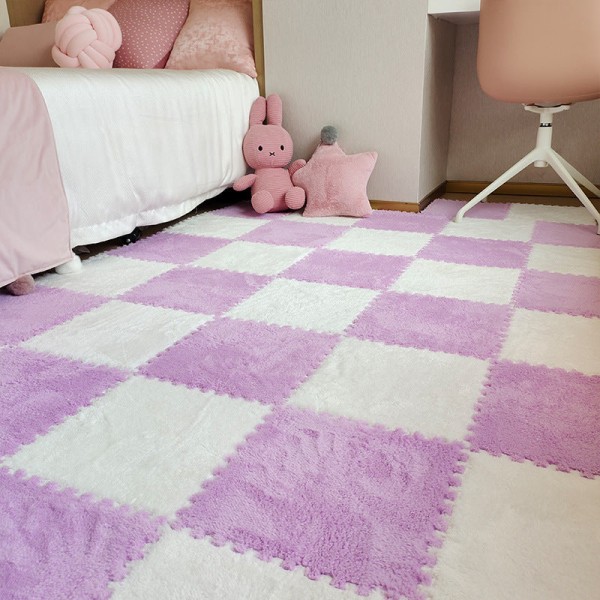 Patchwork-peitto huoneen sängyn vieressä matto tahraa hylkivä Full Foam -matto Kotitalouksien istuinmatto White light purple 30*30*1CM