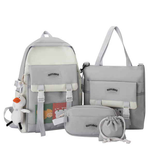 Harajuku stor kapacitet fyra-delad set Middle School Students ryggsäck College Students Bag Light gray