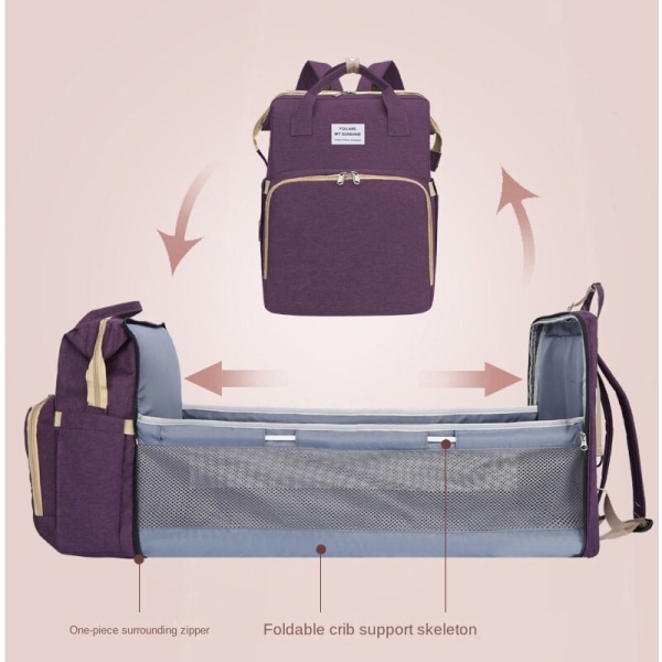 Vaippalaukut Äitilaukku Kannettava taitettava ulkokäyttöön kevyt monitoiminen vapaa-aika Purple
