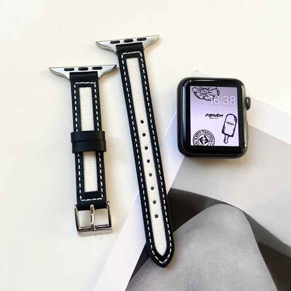 Urrem til Apple Watch iWatch 38/40/41/ 10. generation 42mm sort + hvid