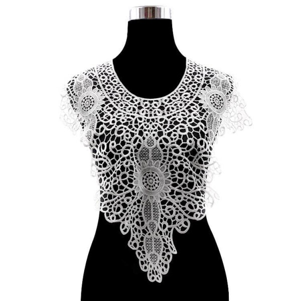 Women's fake collar Detachable half Bow Tie Hollow-Out Embroidered  Embroidered Corsage White White