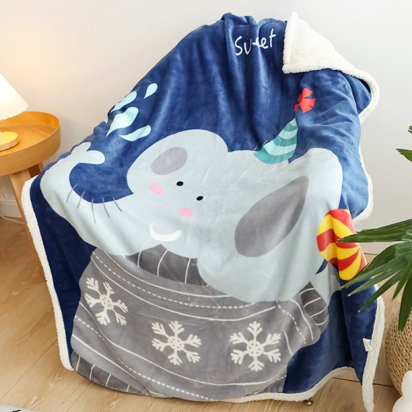 Berber-fleeceteppe Klimateppe Sofateppe fortykket dobbeltlags flanell for barn Happy elephant 100*140cm