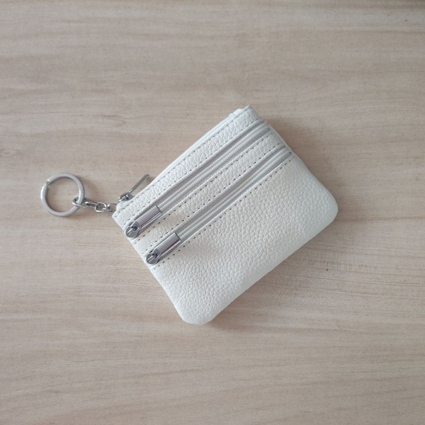 Kvinner lommebok myntpung Multifunksjonell visittkortholder i ekte skinn Kort nøkkelveske Liten White
