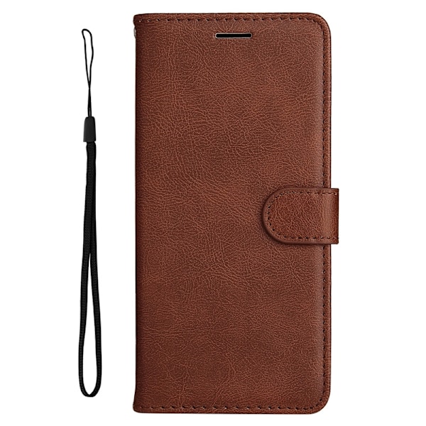 Etui til iPhone 15 Brun gresk stil klassisk solid lær kortstropp