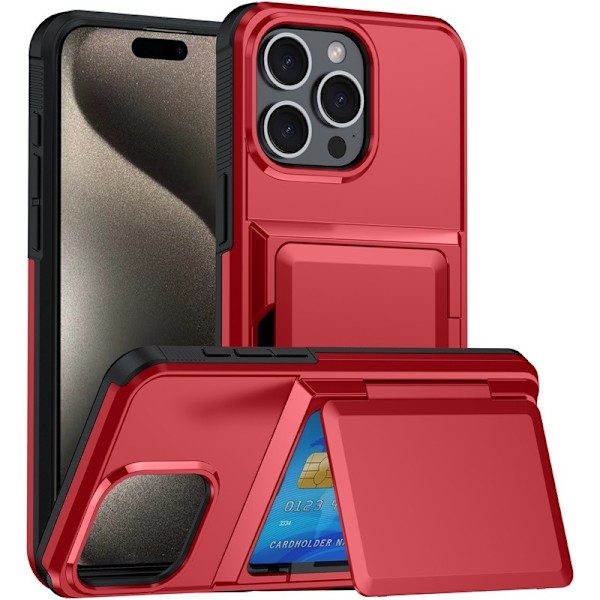 Kotelo iPhone 15 Pro 6.1 Punainen korttipaikka 2 in 1 lompakkokotelo, putoamista estävä