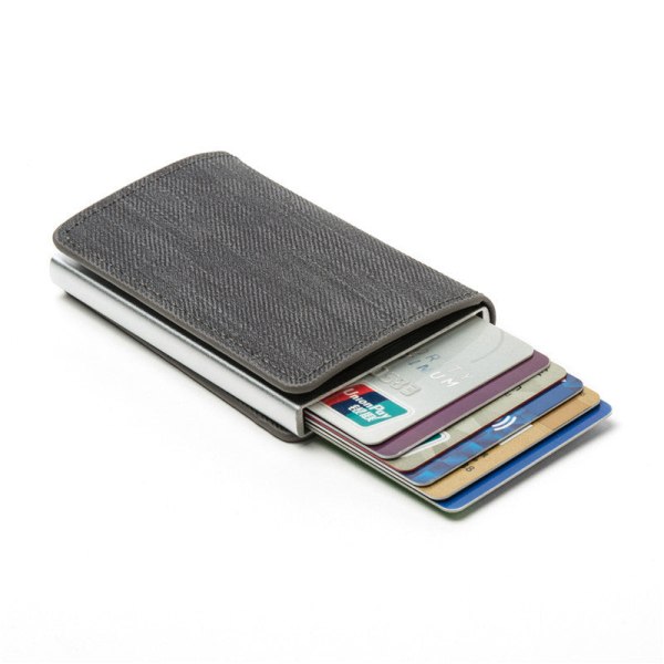 RFID Anti-Theft Swiping Business Automatisk Anti-magnetisk lommebok Denim metallkortveske Gray