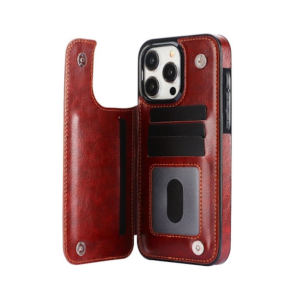 Etui til iPhone 14 Pro brun multifunktions kortholder