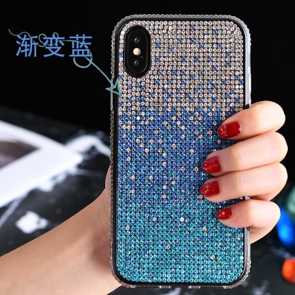Etui til iPhone 17 Pro Gradient Blå Diamant Gradient Rhinestone Trendy Mærke