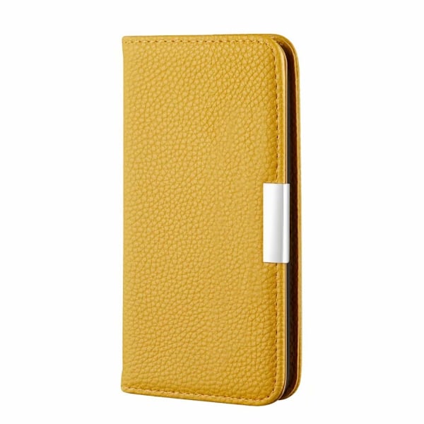 Etui til iPhone 13 Pro MAX gul litchi tekstur kort slot flip wallet læder magnetisk spænde