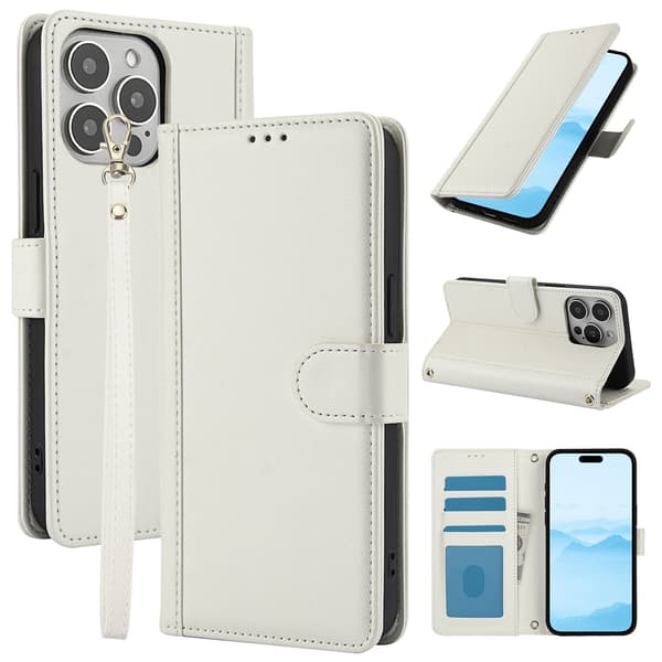 Fodral för iPhone 15 Plus vitt läder kortplats flip