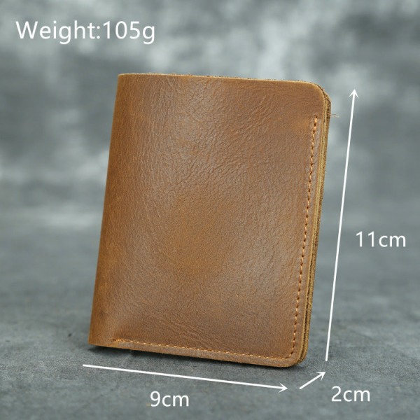 Indvendig udvendig Pure Cowhide Wallet Kort Minimalistisk Retro Crazy Horse Læder Horisontal Lodret Dark brown