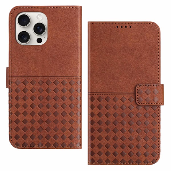 Fodral för iPhone16promax brun neutral opp väska läder flip stöldskydd borste