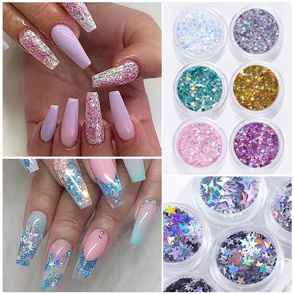 Negledekorationer til Nail Art Pailletter Ins Style Negle Guld Sølv Glitter Powder Hjerteformet sommerfugl Nail Glitter Set Nail Glitter Set-14