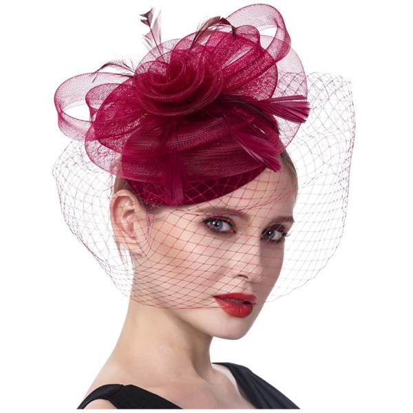 Kvinder Piger Mesh Fascinators Hat Cocktail Party Pandebånd Hovedbeklædning Bryllupshat Wine One Size