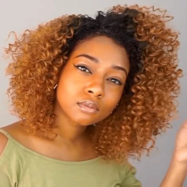 Kvinnor Peruk Litet lockigt hår Afro Svart Gradient Brun Mellanlängd W74