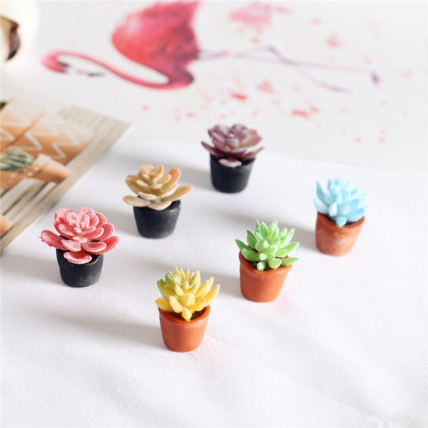 Miniatyrmöbler Leksaksdockor Hus Gör det själv Dekoration Tillbehör Minisuckulentväxter Kruka Pink succulent Yellow Basin
