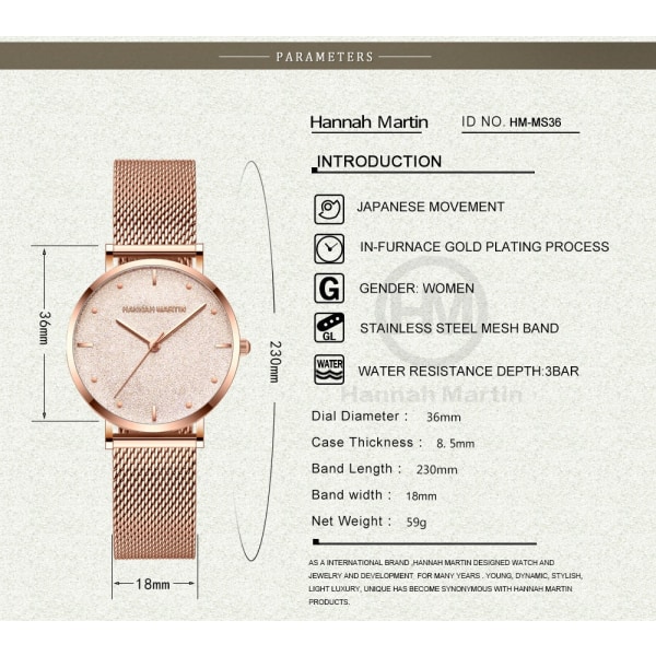 Kvinders Frosted Starry Sky Watch Vandtæt Quartz Watch Rose Gold