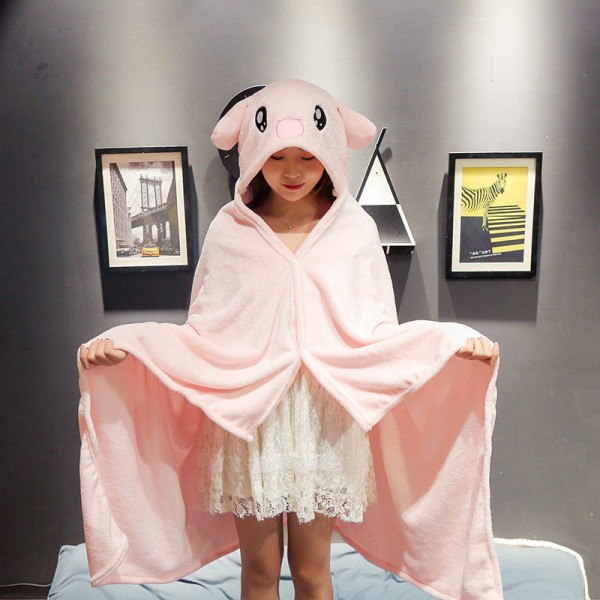 Tecknad mantel filt Flanell Lazy Sjal Cape Student Hooded Hemma Lunch Pyjamas Rabbit 100*160cm