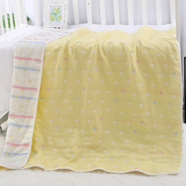 Pure Cotton børnehåndklædedyne seks-lags gaze børnetæpper Babytæppe Babytæppe 爱心黄 120*150cm